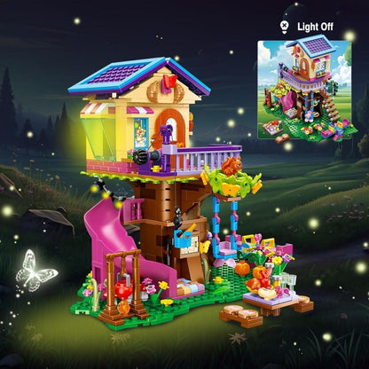 Baumhaus Bausteine Set mit LED-Licht und Rutsche 618-teilig