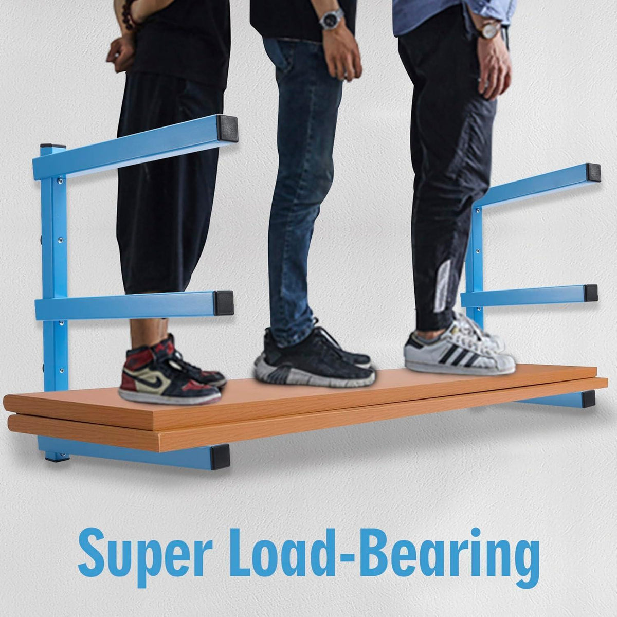 Schwerlast Holz Lagerregal 3-lagig, Blau, 4er Pack