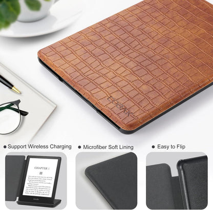 CoBak Hülle für Kindle Paperwhite Signature Edition - Smart-Cover Auto-Sleep-Wake-Funktion 11. Gen 2021 - Magnetverschluss - Krokobraun