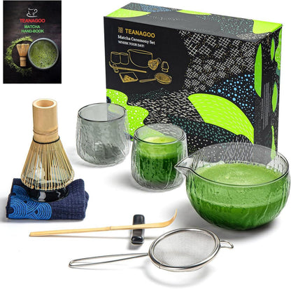 Matcha Tee Set mit Bambusbesen und Schale - Keramik Set 9-teilig