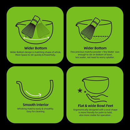 Matcha Tee Set mit Bambusbesen und Schale - Keramik Set 9-teilig