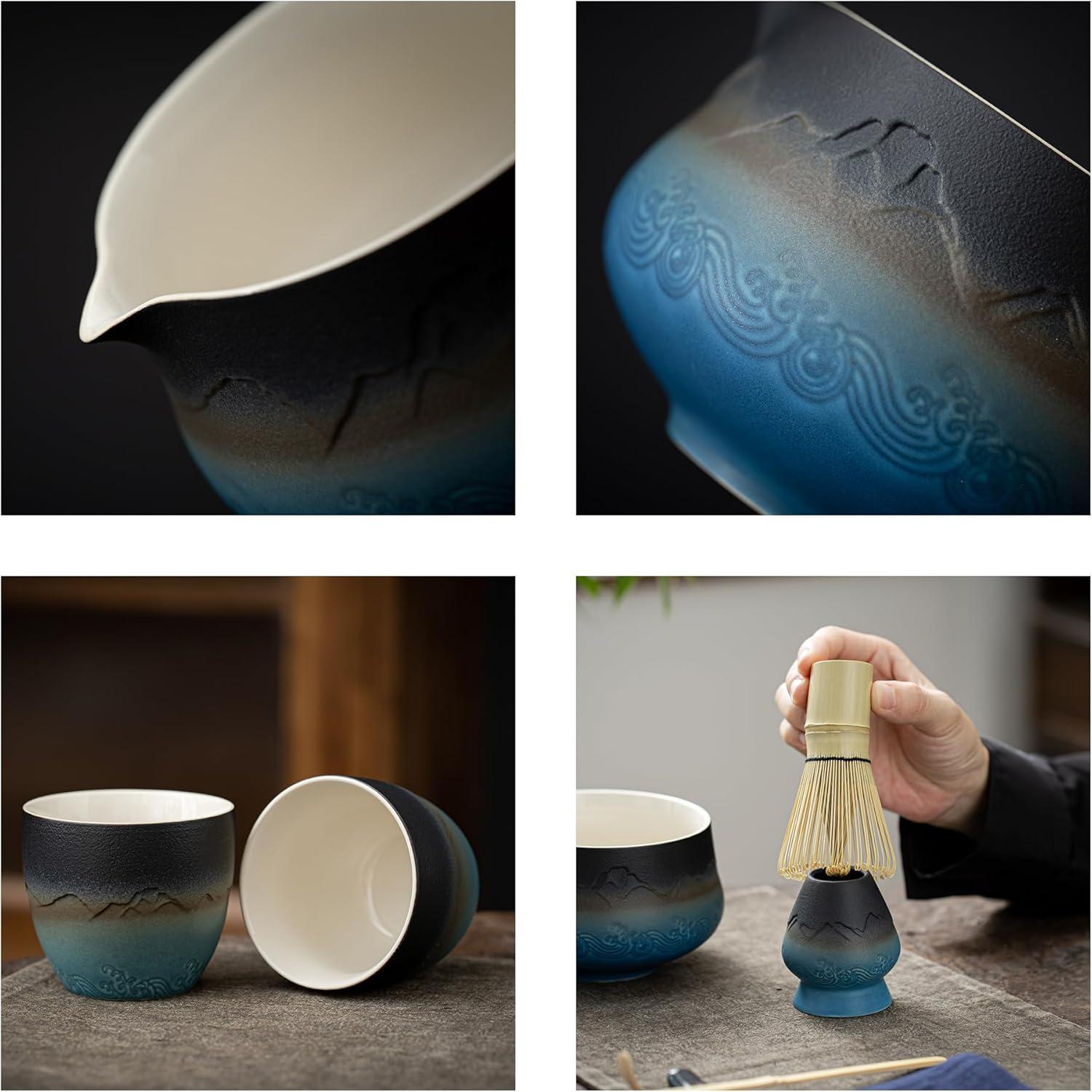 Matcha-Set Premium mit Bambus Schneebesen und Keramikschale, 7-teilig
