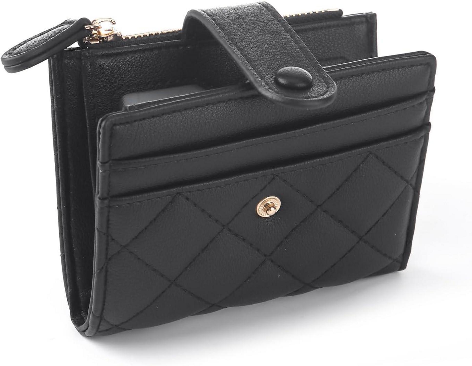 Damen Geldbörse Schwarz Leder Bifold Portemonnaie mit Kartenschlitzen