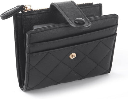 Damen Geldbörse Schwarz Leder Bifold Portemonnaie mit Kartenschlitzen