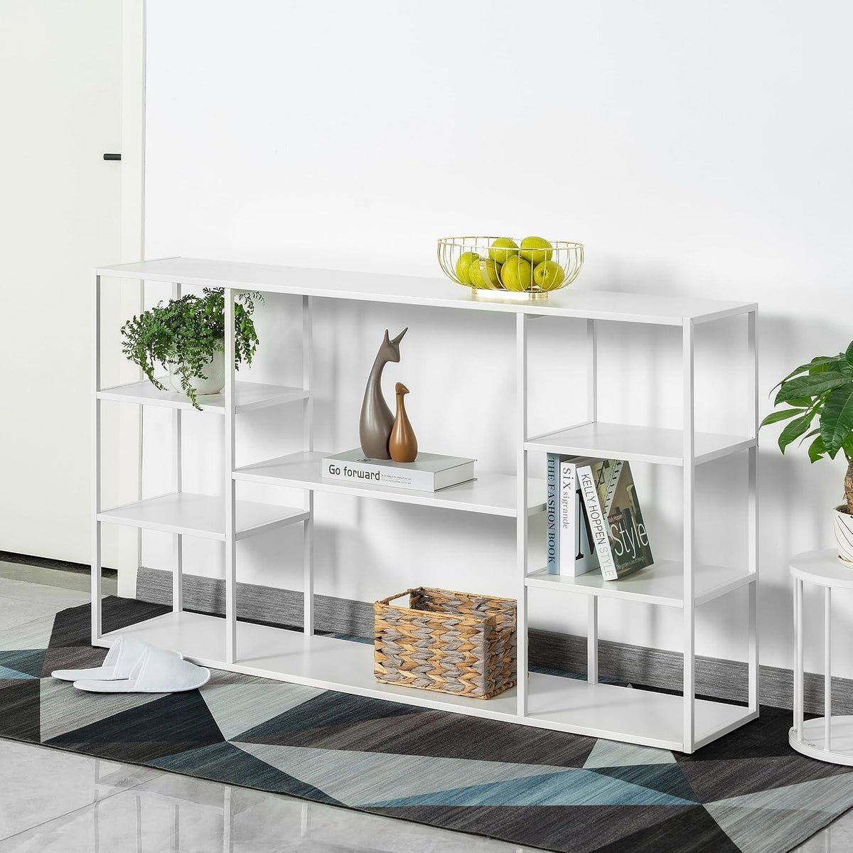 140cm Langer Konsolentisch mit Regalen – Weiß, Modern & Vielseitig