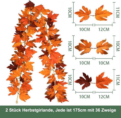 Herbstgirlande Ahornblätter 175cm 2 Stück inkl. Befestigungsclips