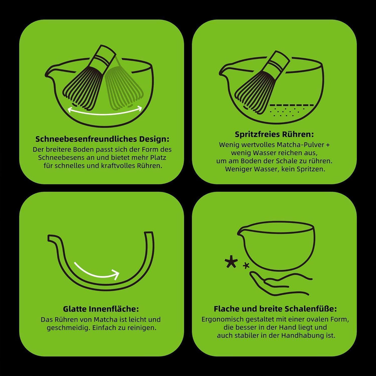 Matcha Tee Set 7-teilig mit Schale und Besen, Farbverlauf Marineblau