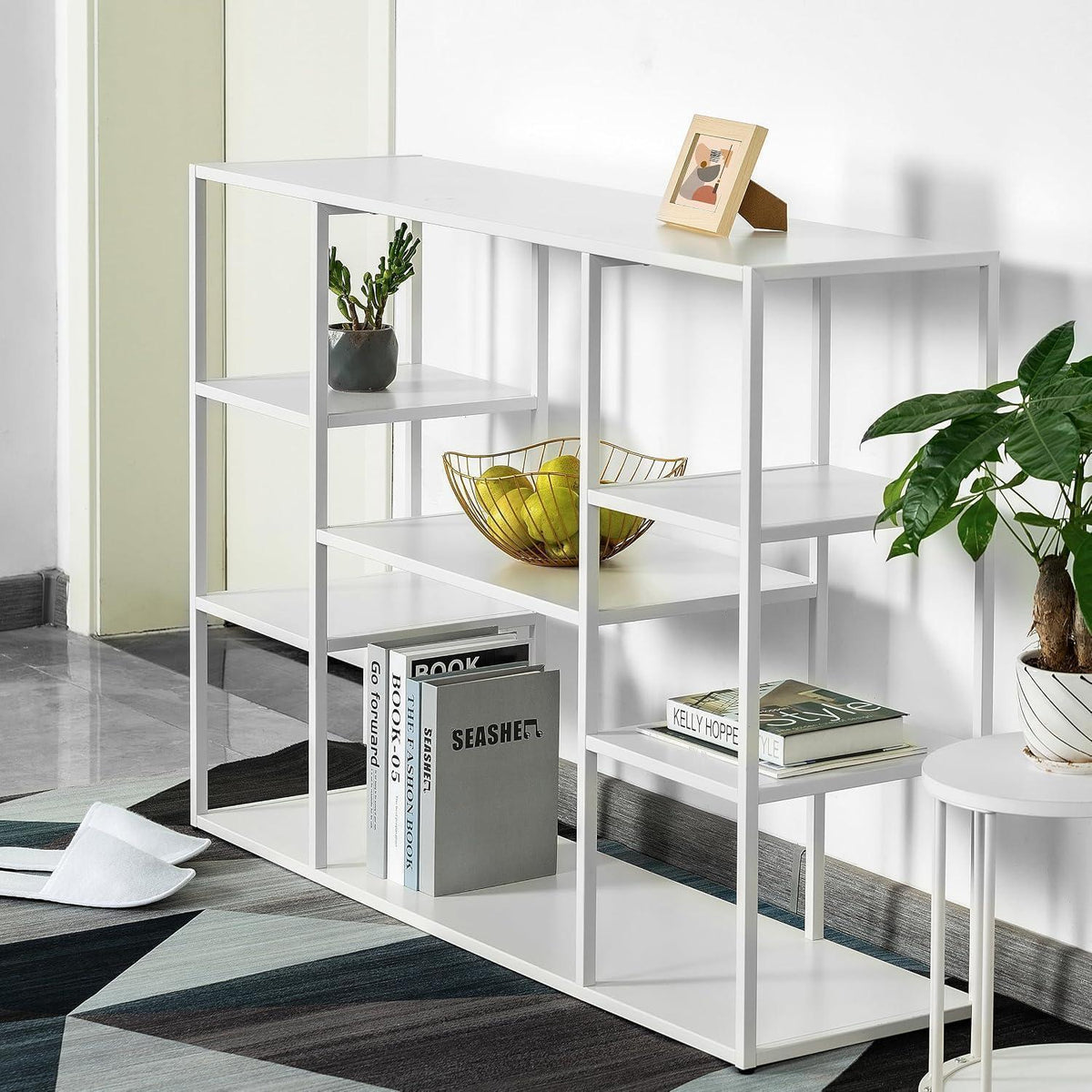 120cm Langer Konsolentisch mit Regalen – Weiß, Modern & Vielseitig