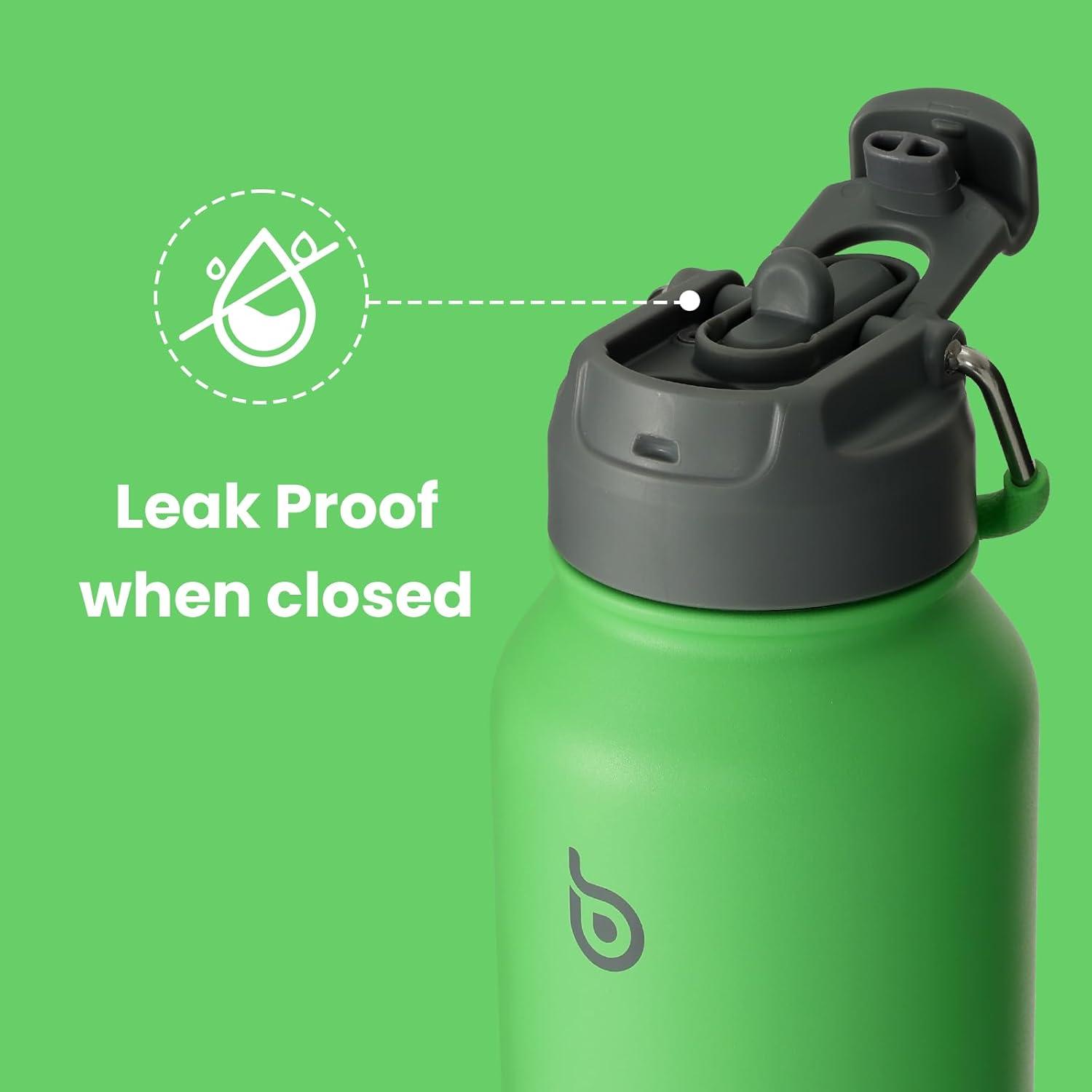 Edelstahl Trinkflasche 1L mit Strohhalm Thermoskanne Sport Auslaufsicher Isolierflasche