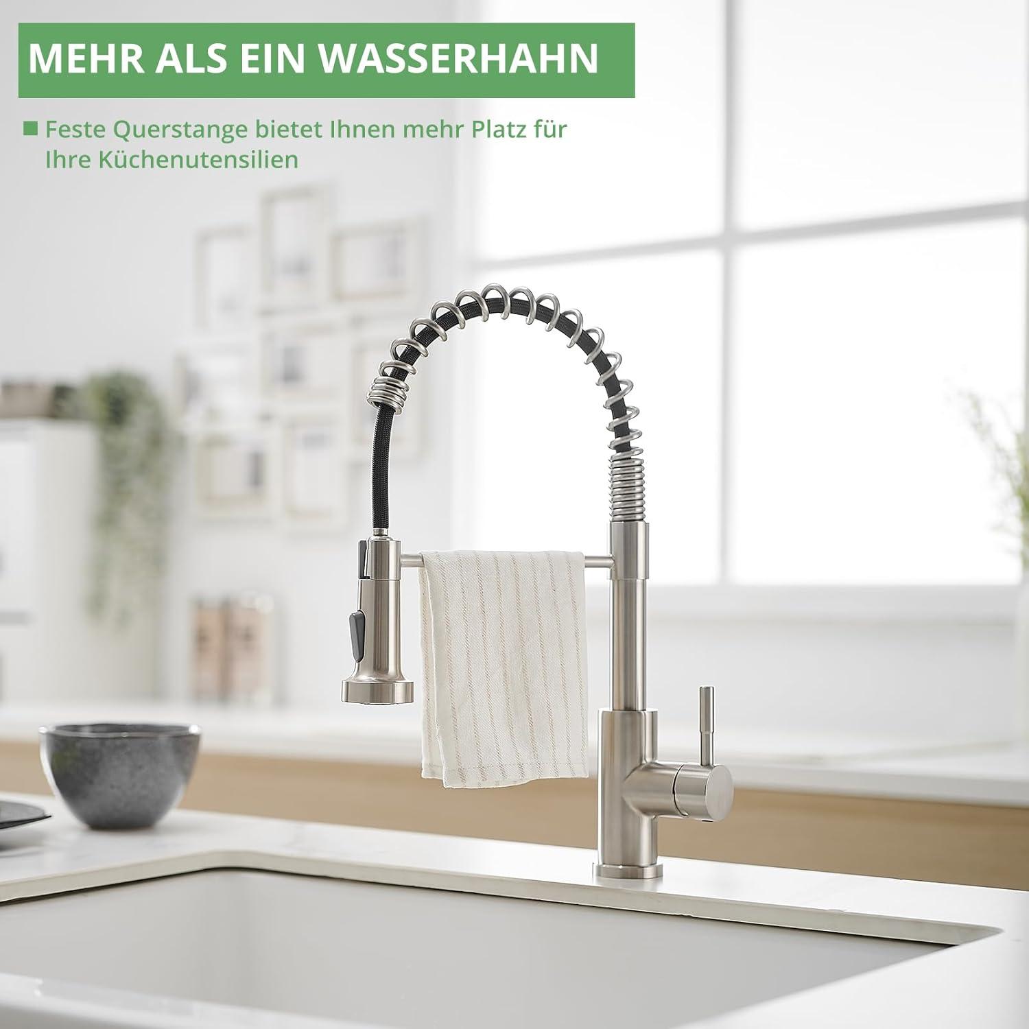 Küchenarmatur Niederdruck mit ausziehbarer Brause 360° schwenkbar