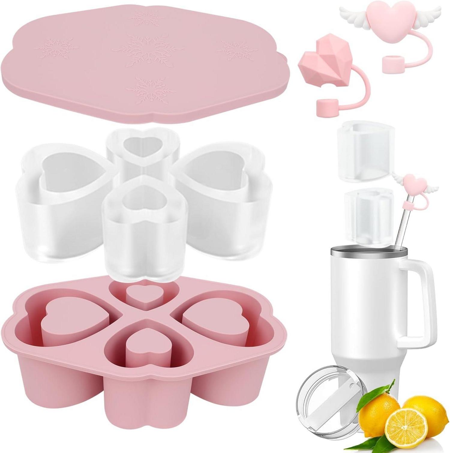 Silikon Eiswürfelform 2er Set mit Strohhalm Abdeckung