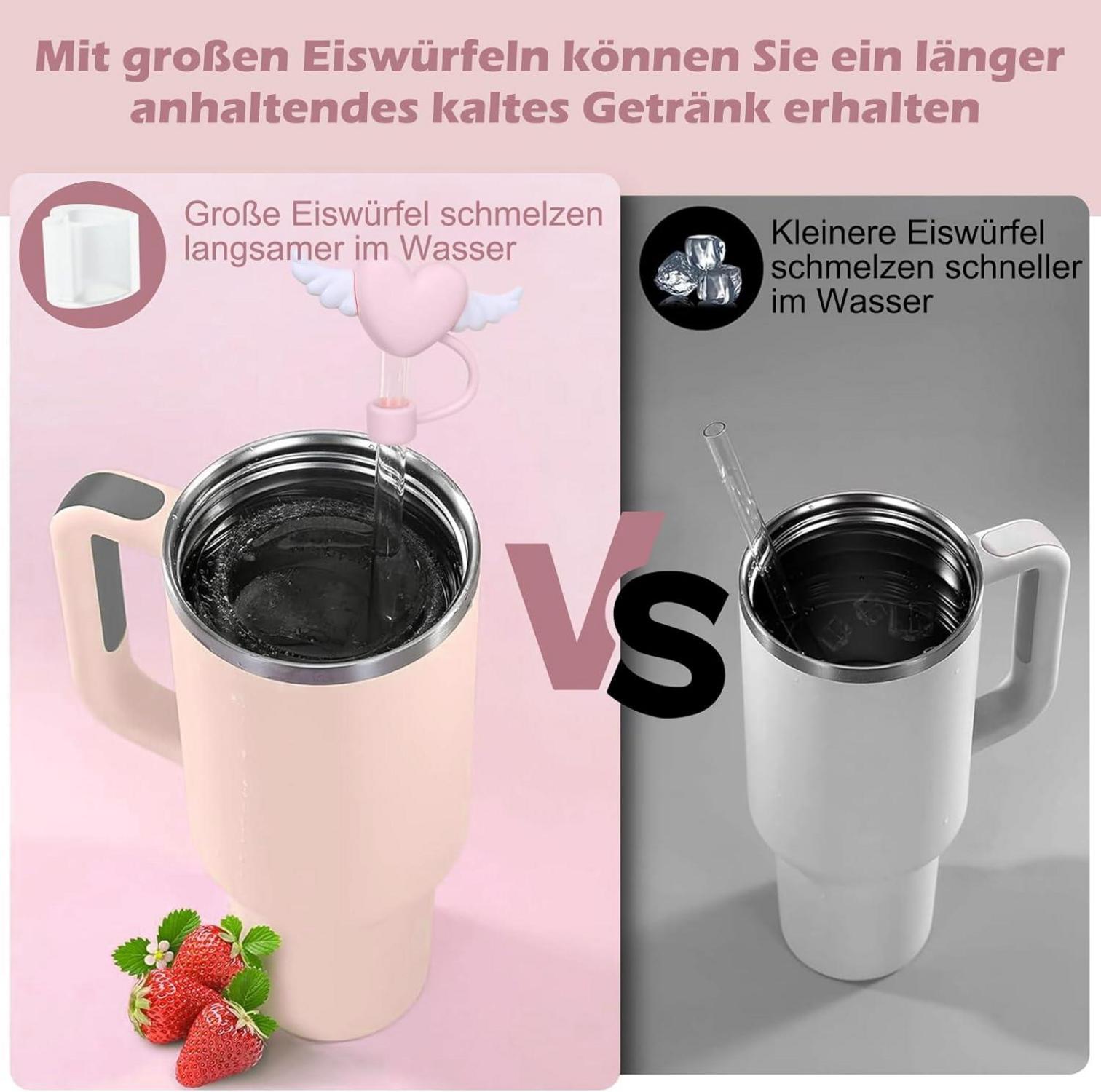 Silikon Eiswürfelform 2er Set mit Strohhalm Abdeckung
