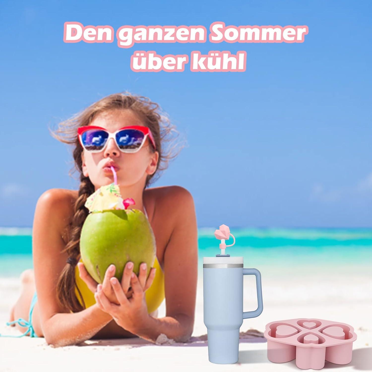 Eiswürfelform Silikon Zubehör Stanley Cup Pink Ice Cube Tray Strohhalm Abdeckung