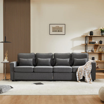 Modernes 4-Sitzer Sofa aus Leinenstoff mit Stauraum & Kissen