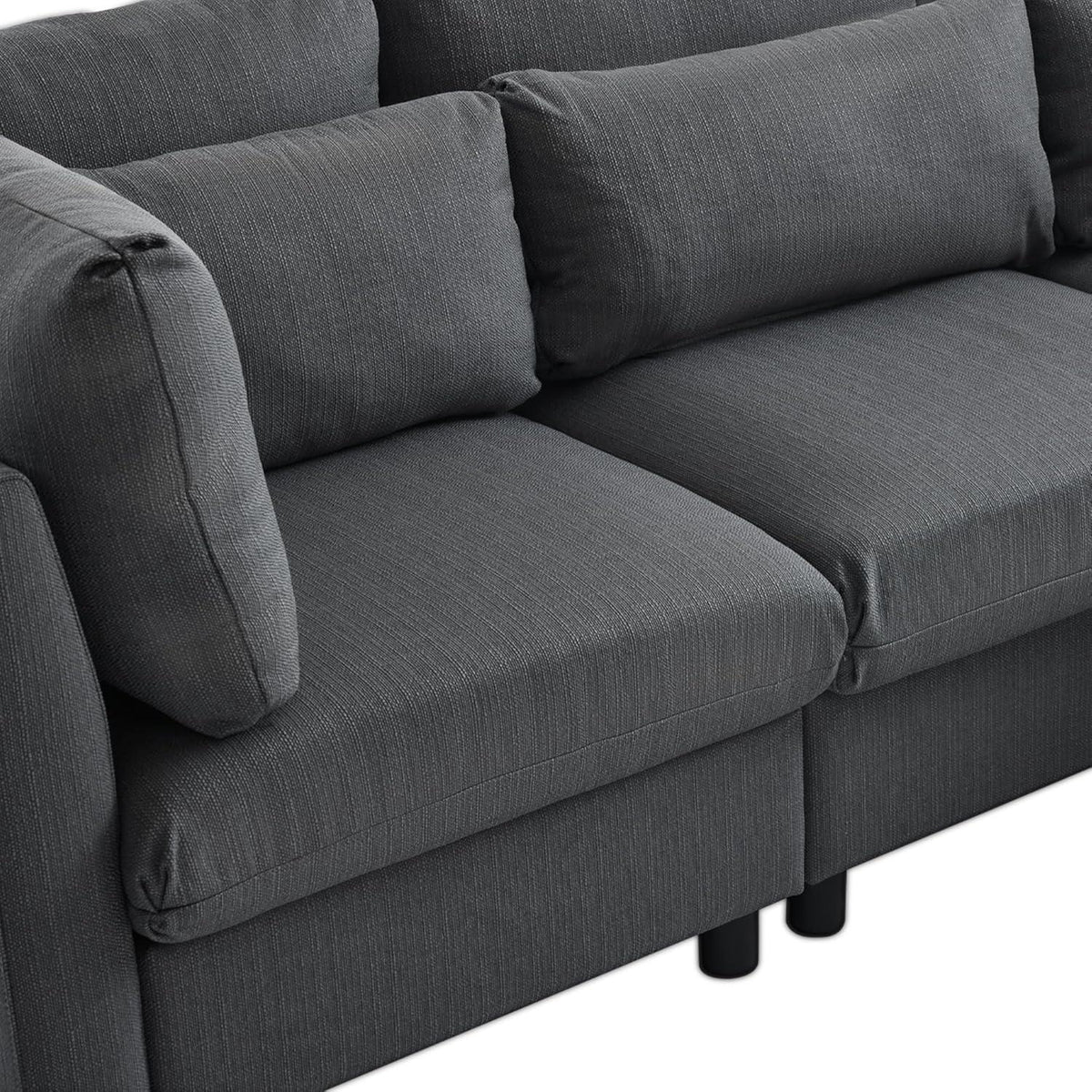 Modernes Dreisitzer-Sofa mit Fußhocker & Lendenkissen (Grau)