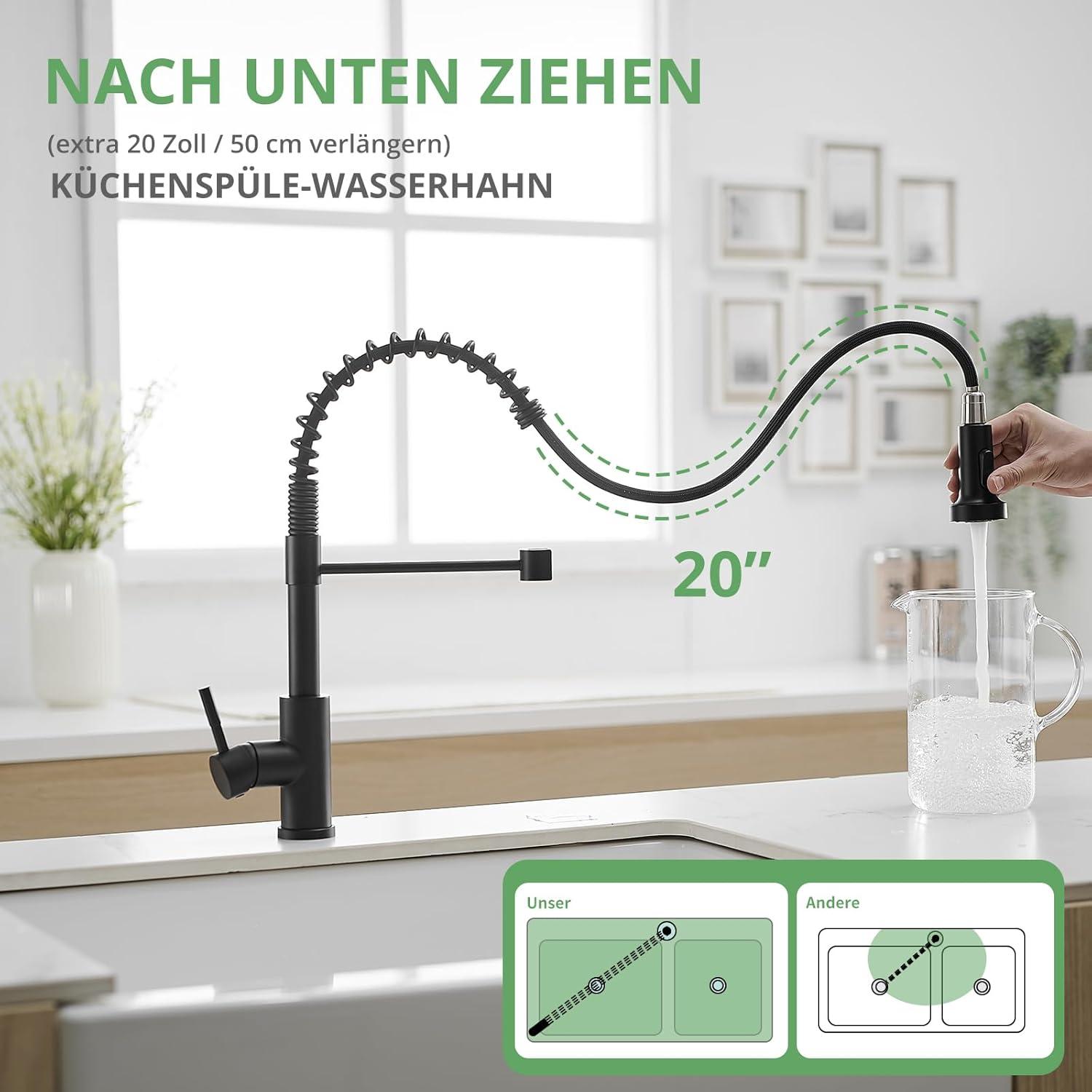 Niederdruck Küchenarmatur mit Ausziehbare Brause - Schwarz