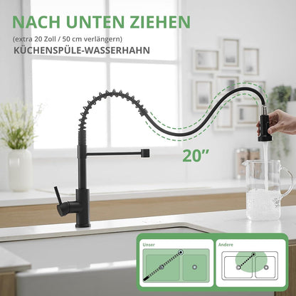 Niederdruck Küchenarmatur mit Ausziehbare Brause - Schwarz