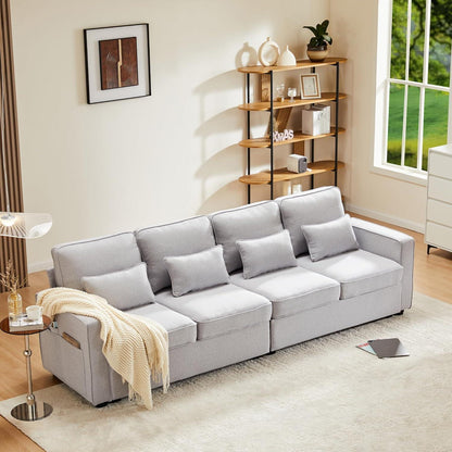 4-Sitzer Leinenstoff Sofa mit Stauraum & Kissen (Grau)