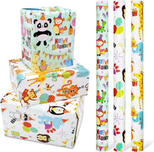 Tiermotiv Geschenkpapier 3 Rollen 43 cm x 3 m wiederverwendbar Happy