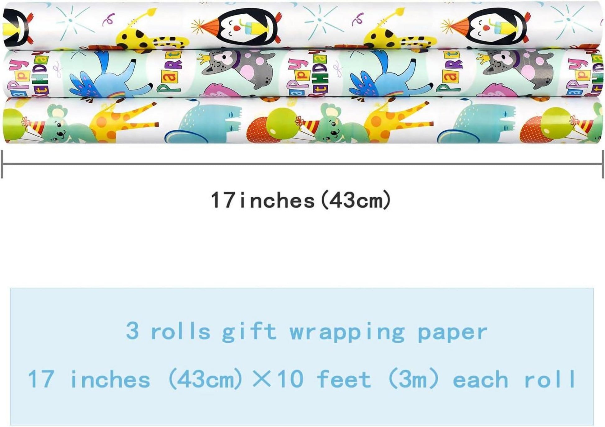 Tiermotiv Geschenkpapier 3 Rollen 43 cm x 3 m wiederverwendbar Happy