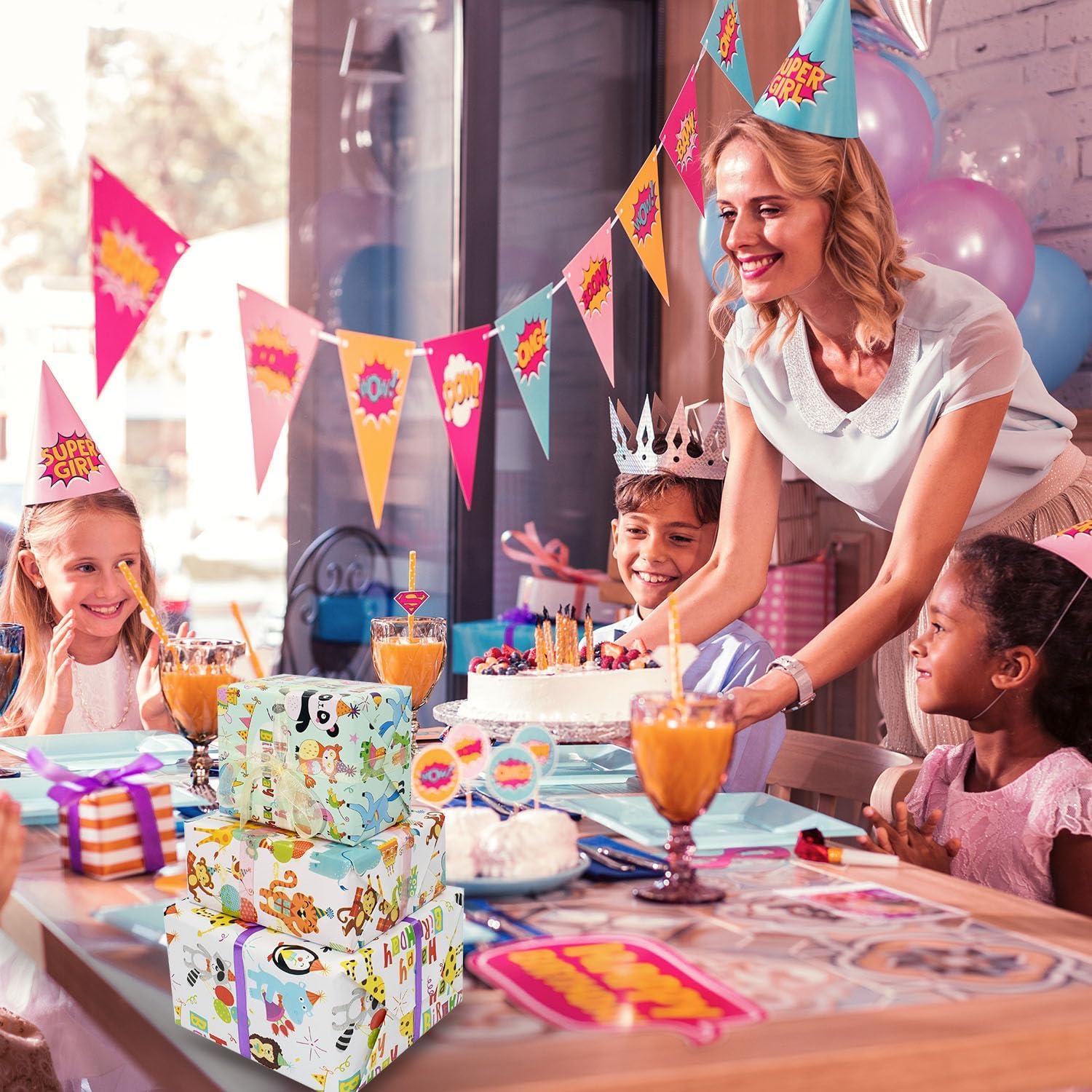 3 Rollen Geschenkpapier wiederverwendbar Tiermotive Kinder Jungen