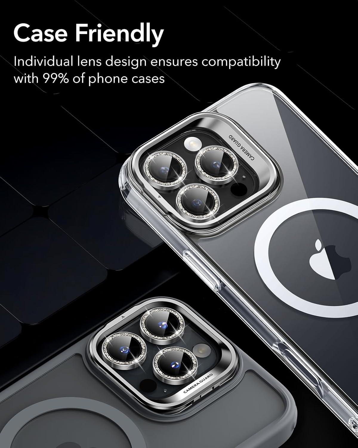Kamera Schutzfolie für iPhone Pro Max/ Pro/ Pro Max/ Pro/ Pro Max/ Pro, HD Schutzglas, Armorite Serie, Glitzerrosa Grau - 1 Stück