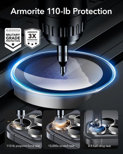 ESR Kamera Schutzfolie iPhone 16 Pro Max/16 Pro/15 Pro Max/15 Pro/14 Pro Max/14 Pro, HD Glas, Armorite, 1 Stück, Titangrau