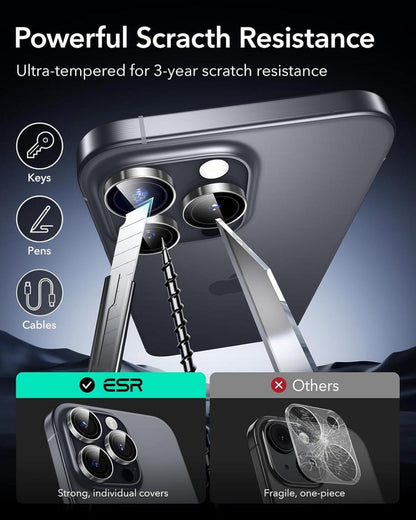 ESR Kamera Schutzfolie für iPhone 16 Pro Max 15 Pro, Kratzfestes gehärtetes