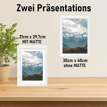 Bilderrahmen 30x40cm Weiß Echtholz Passepartout Acrylglas Pine Holz