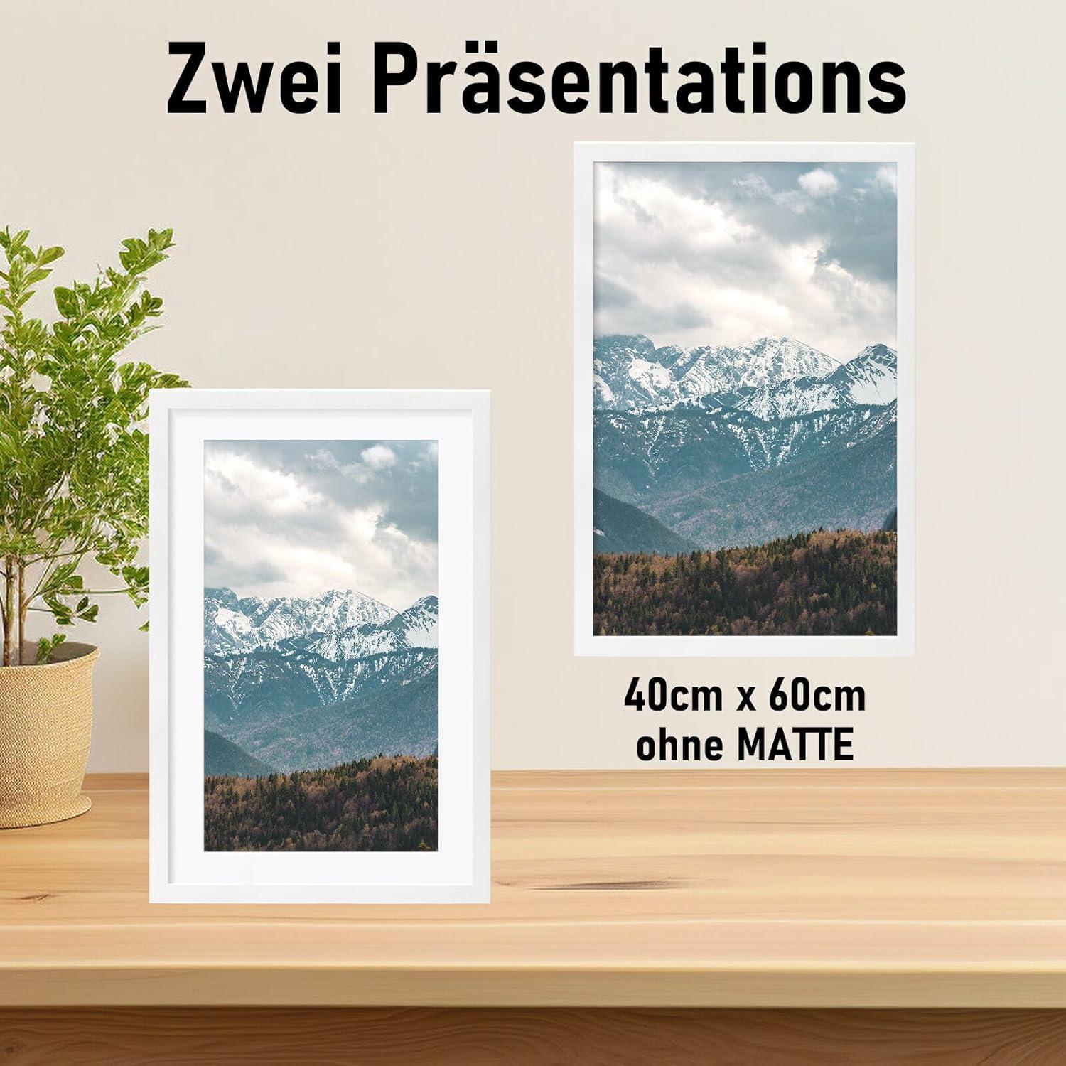 Kollyseek Bilderrahmen 40x60cm Weiß Massivholz Acrylglas Passepartout