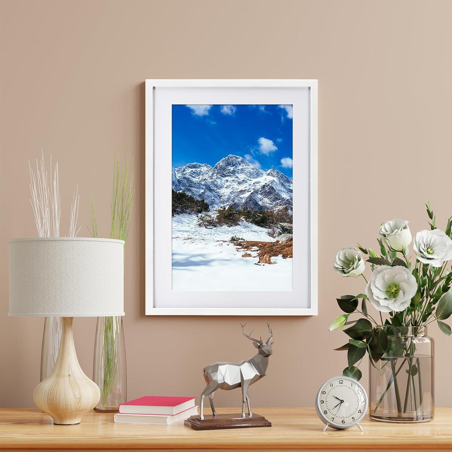 Kollyseek Bilderrahmen 40x60cm Weiß Massivholz Acrylglas Passepartout