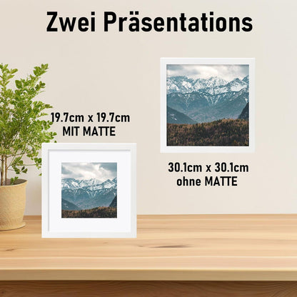 Bilderrahmen Weiß 30x30cm Echtholz Passepartout Acrylglas