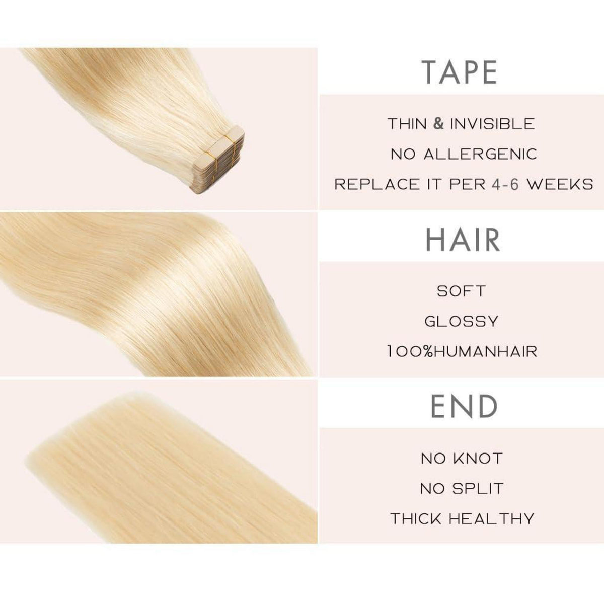 Echthaar Tape Extensions Hellblond 55cm (22 Zoll)