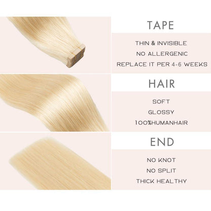 Echthaar Tape Extensions Hellblond 50cm (50g)