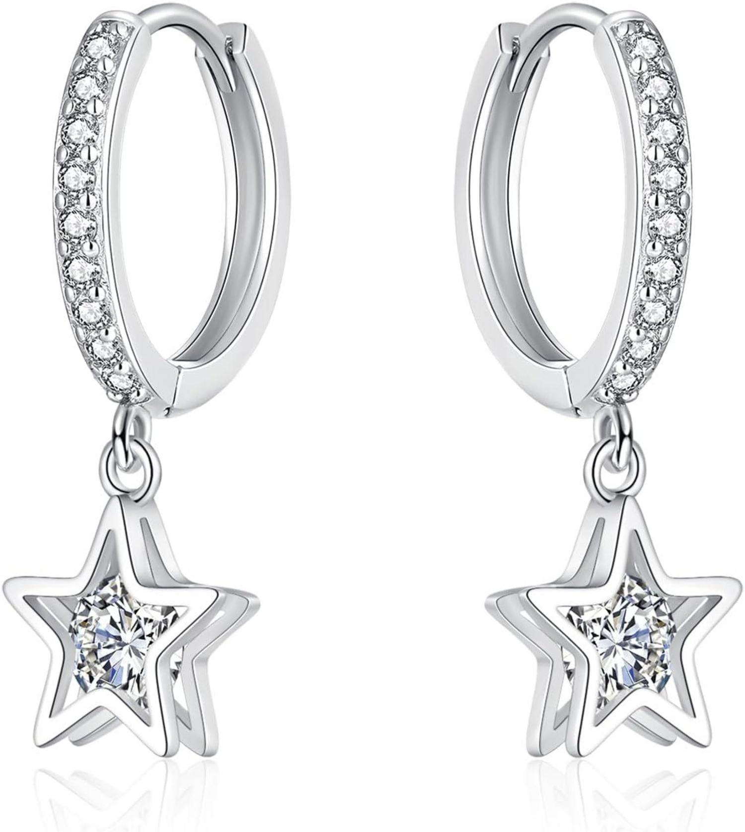 Moderne Creolen Ohrringe mit Zirkonia Anhänger - Silber/Rosegold