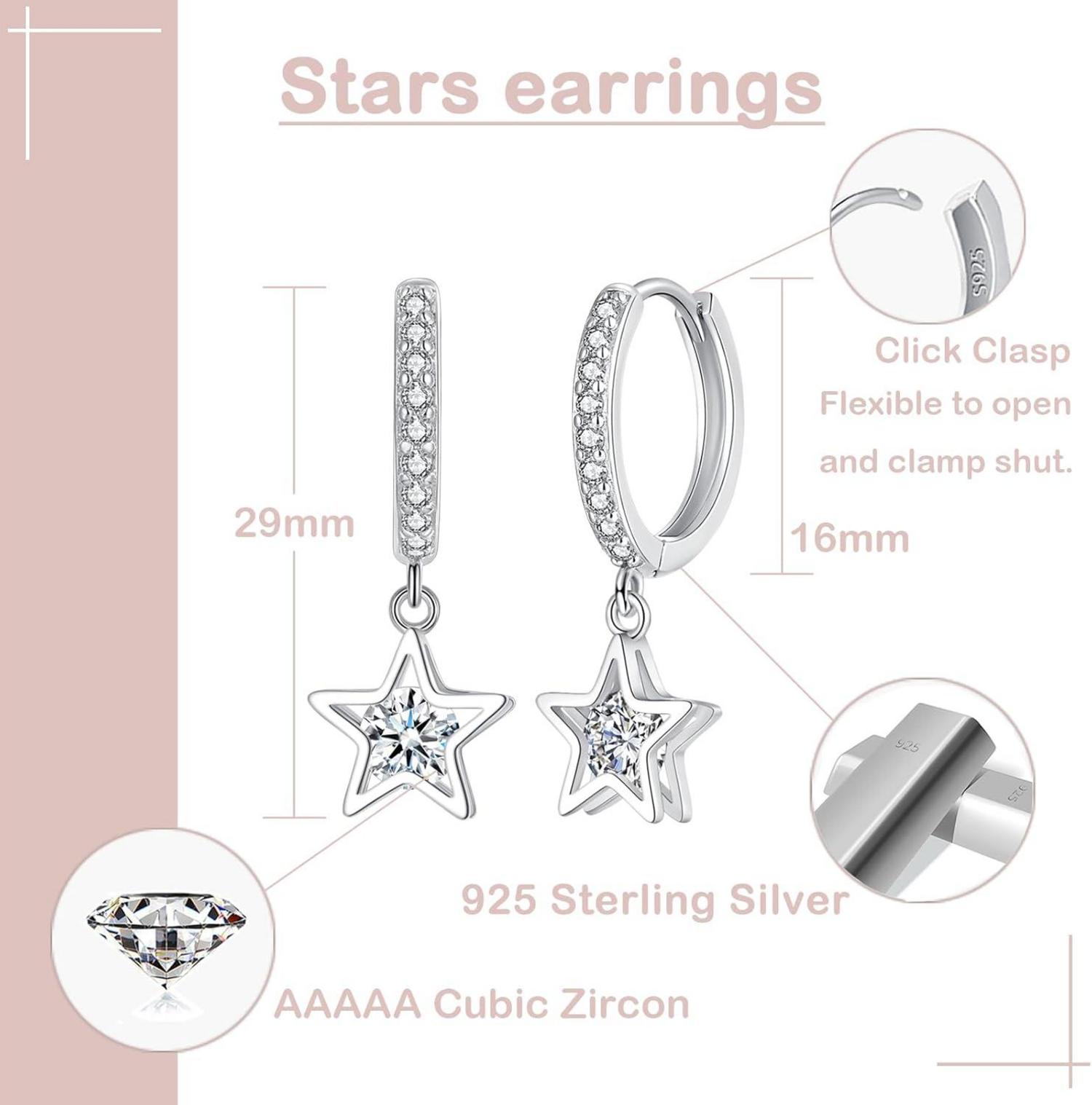Creolen Ohrringe Silber 925 mit Zirkonia Anhänger, Hängend