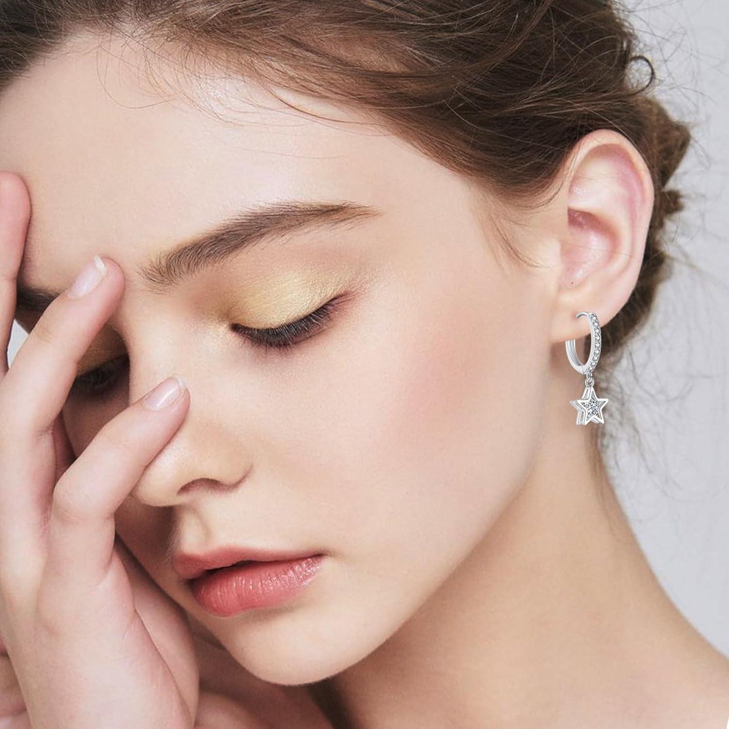 Ohrringe Silber 925 Hängend Zirkonia Damen Mädchen Creolen Anhänger