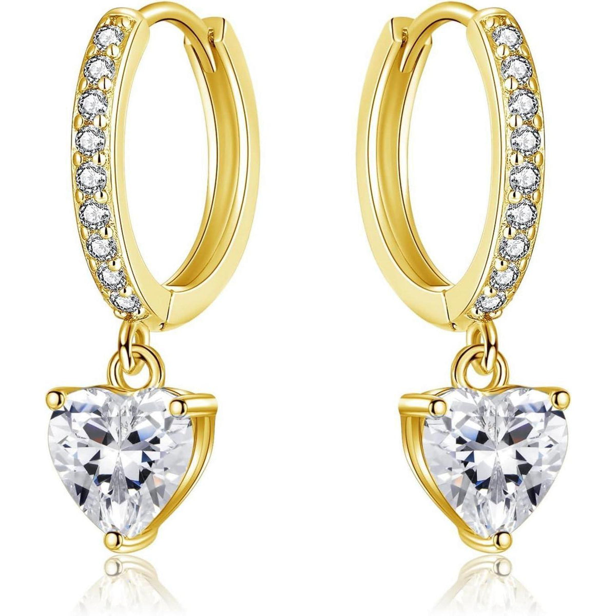 Creolen Silber 925 Hängend mit Zirkonia Herzanhänger Damen