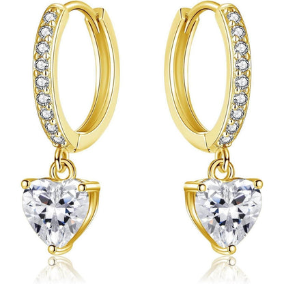 Creolen Silber 925 Hängend mit Zirkonia Herzanhänger Damen