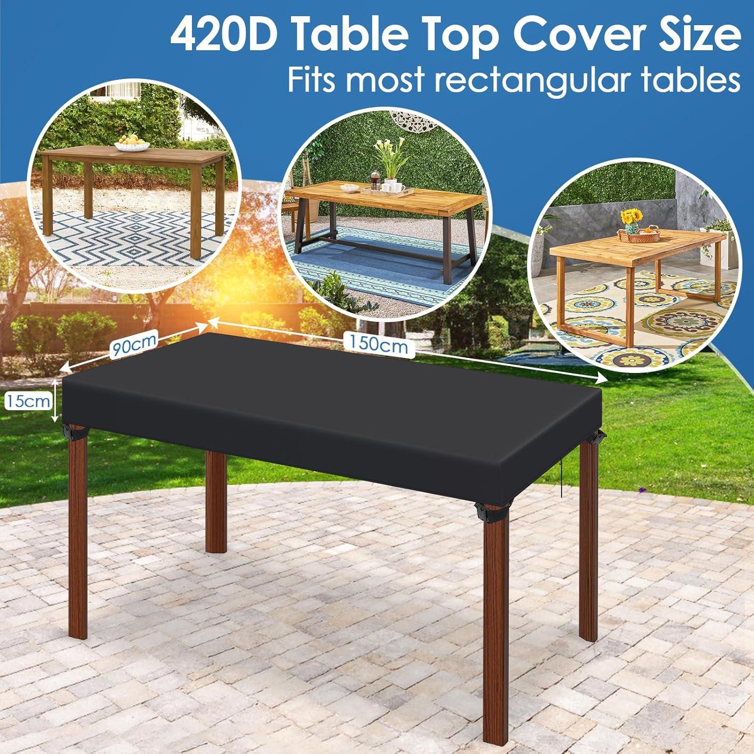 Gartentisch Abdeckung 150x90x15cm Schwarz Wasserdicht