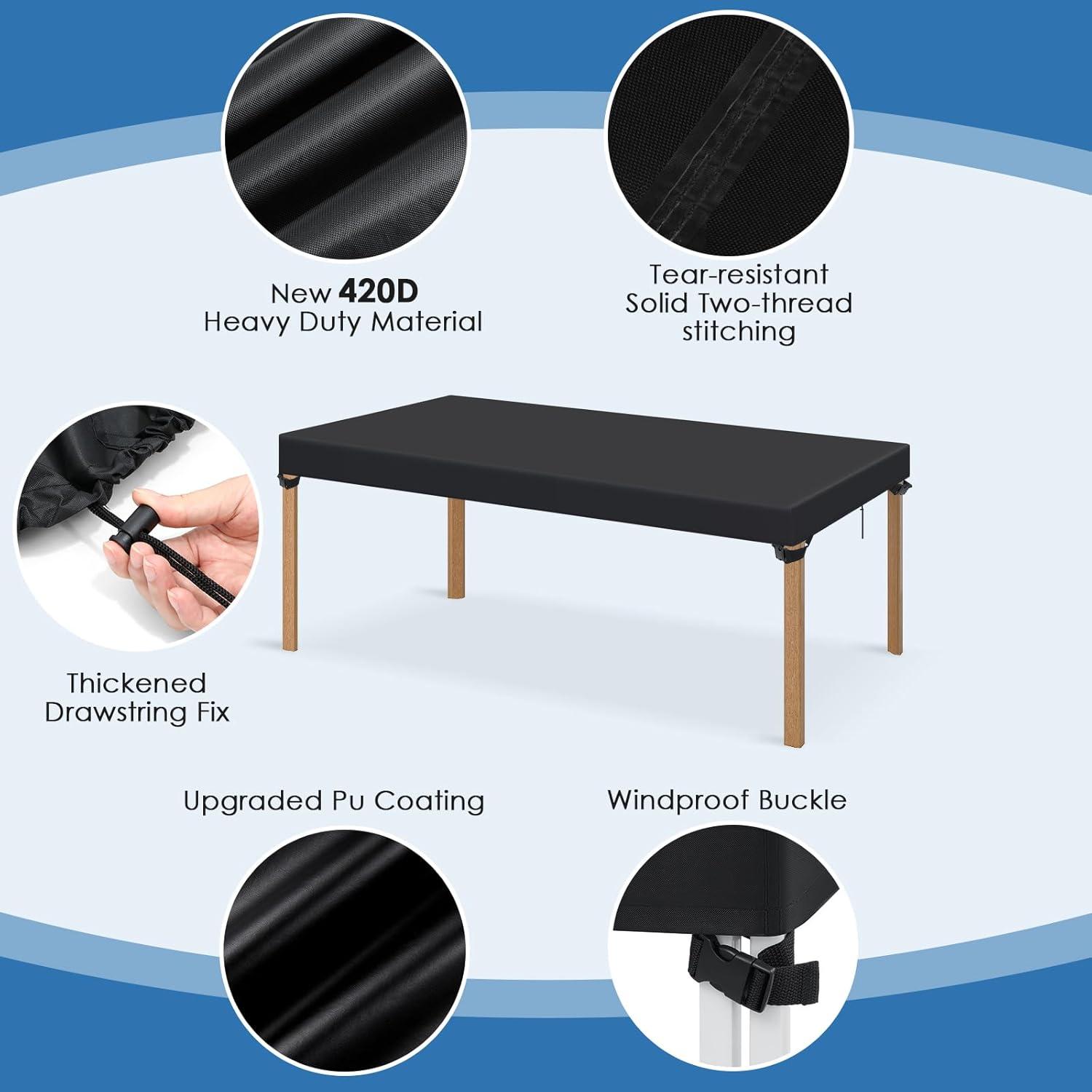Gartentisch Abdeckung 150x90x15cm Outdoor Wasserdicht Schwarz