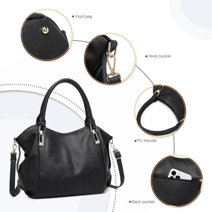 Große schwarze Damen Tote Bag aus PU-Leder, vielseitige Handtasche