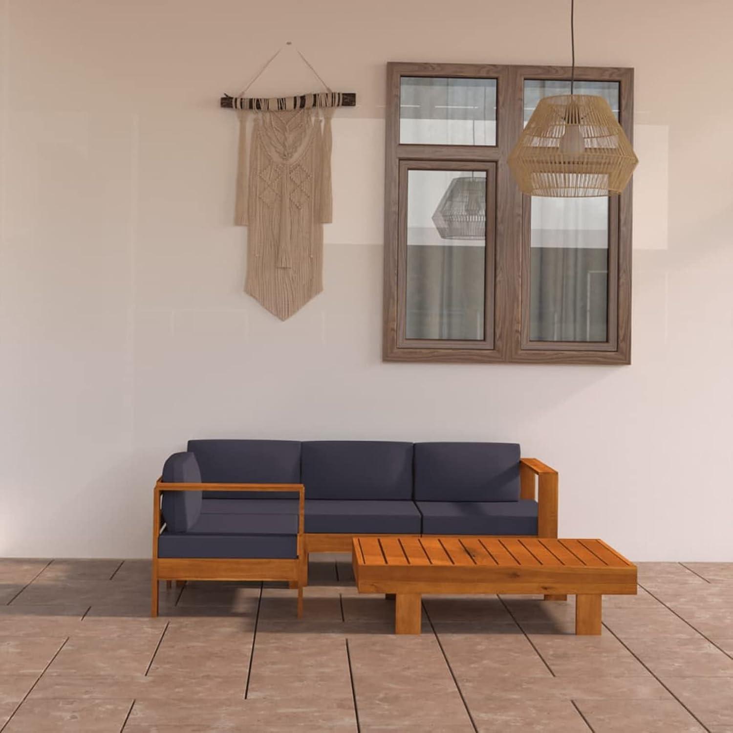 Gartenmöbel Set Holz Lounge Ecksofa Akazie 5-tlg Dunkelgrau
