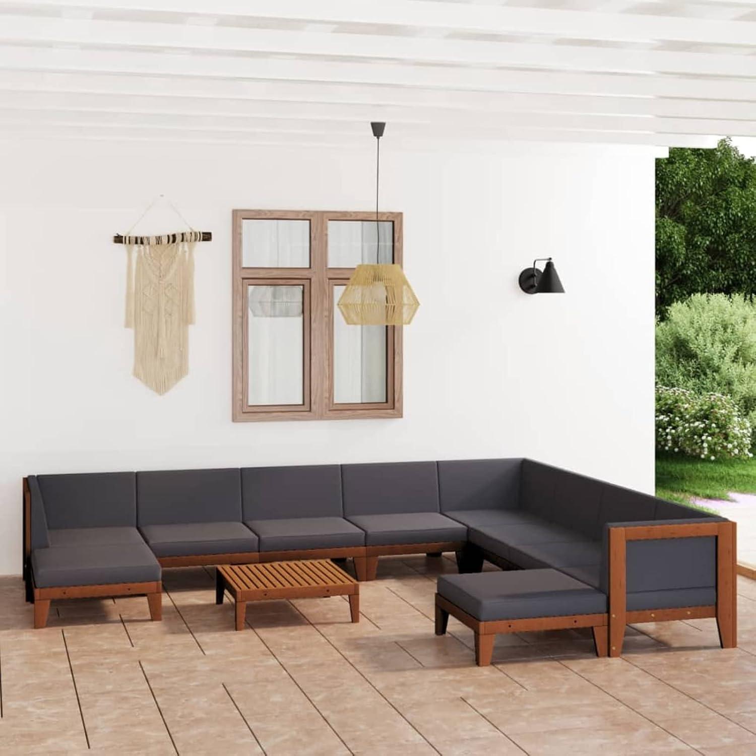 Gartenmöbel Set Akazie Holz Ecksofa Lounge 11-tlg dunkelgrau