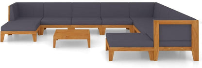 Gartenmöbel Set Akazie Holz Ecksofa Lounge 11-tlg dunkelgrau