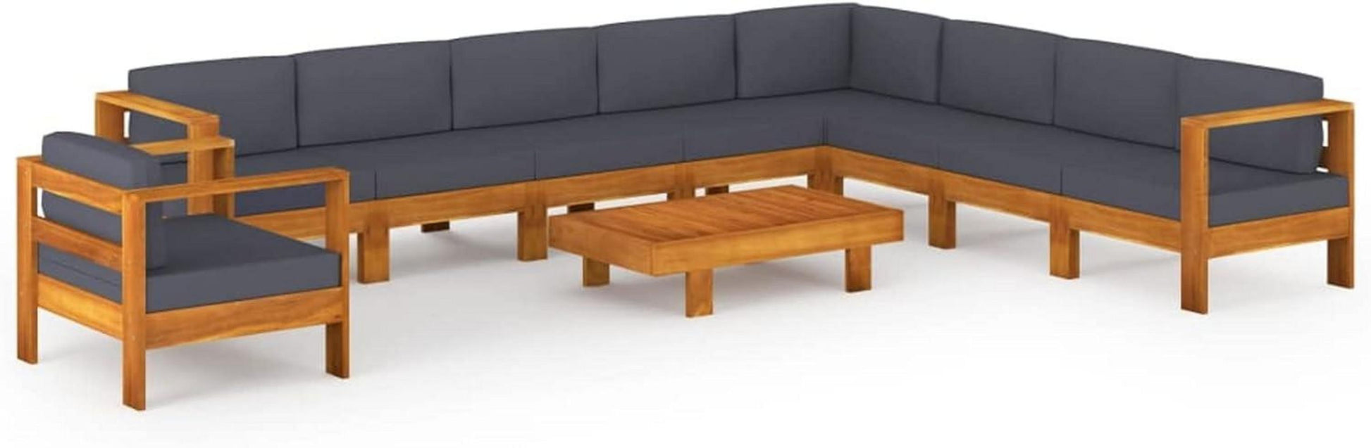Gartenlounge Set Holz Ecksofa Loungemöbel Akazie 10tlg dunkelgrau