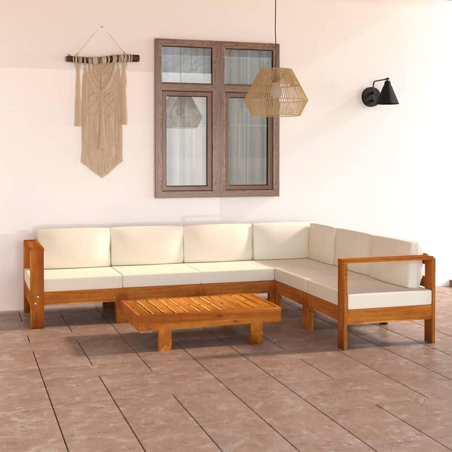 Gartenmöbel Set Holz Lounge Ecksofa 7-tlg. Akazie Creme
