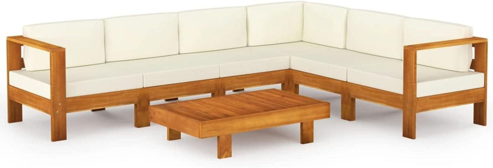 Gartenmöbel Set Holz Lounge Ecksofa 7-tlg. Akazie Creme