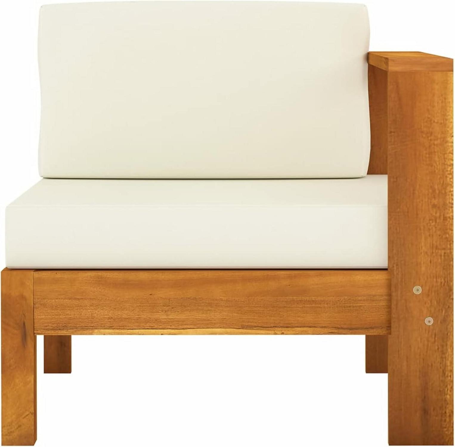 Massives Akazienholz Gartenmöbel Set Ecksofa Outdoor Lounge 7-tlg Creme