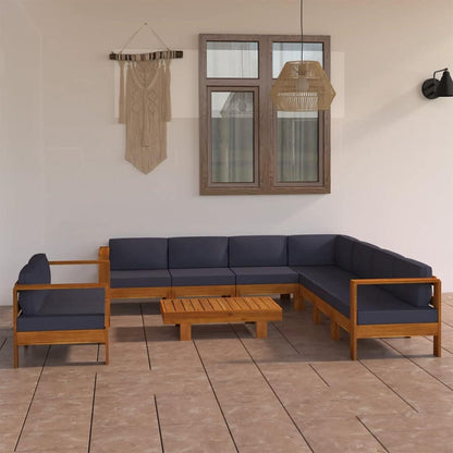 9-tlg. Gartenlounge Set Holz Ecksofa Lounge Outdoor Akazie dunkelgrau